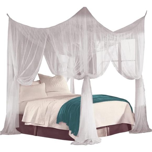 Decorative Elegant Bed Net Canopy Set,White,Full/Queen/King,86.6x78.7x98.4Inches - Picture 1 of 8